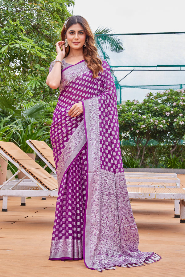 Wine Georgette Saree PIPLOD - View 2