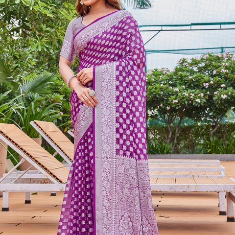 Wine Georgette Saree PIPLOD - View 3