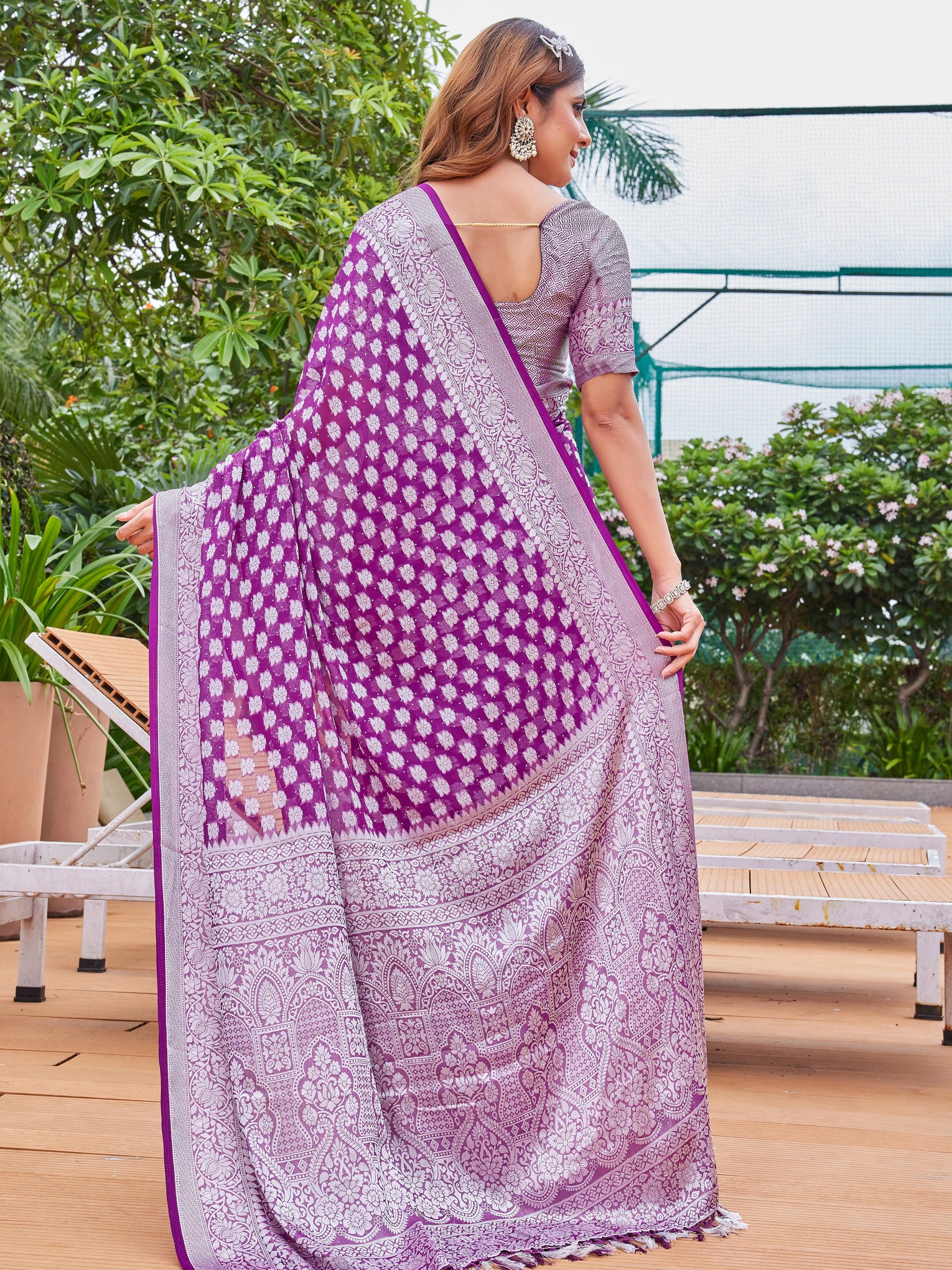 Wine Georgette Saree PIPLOD - View 4