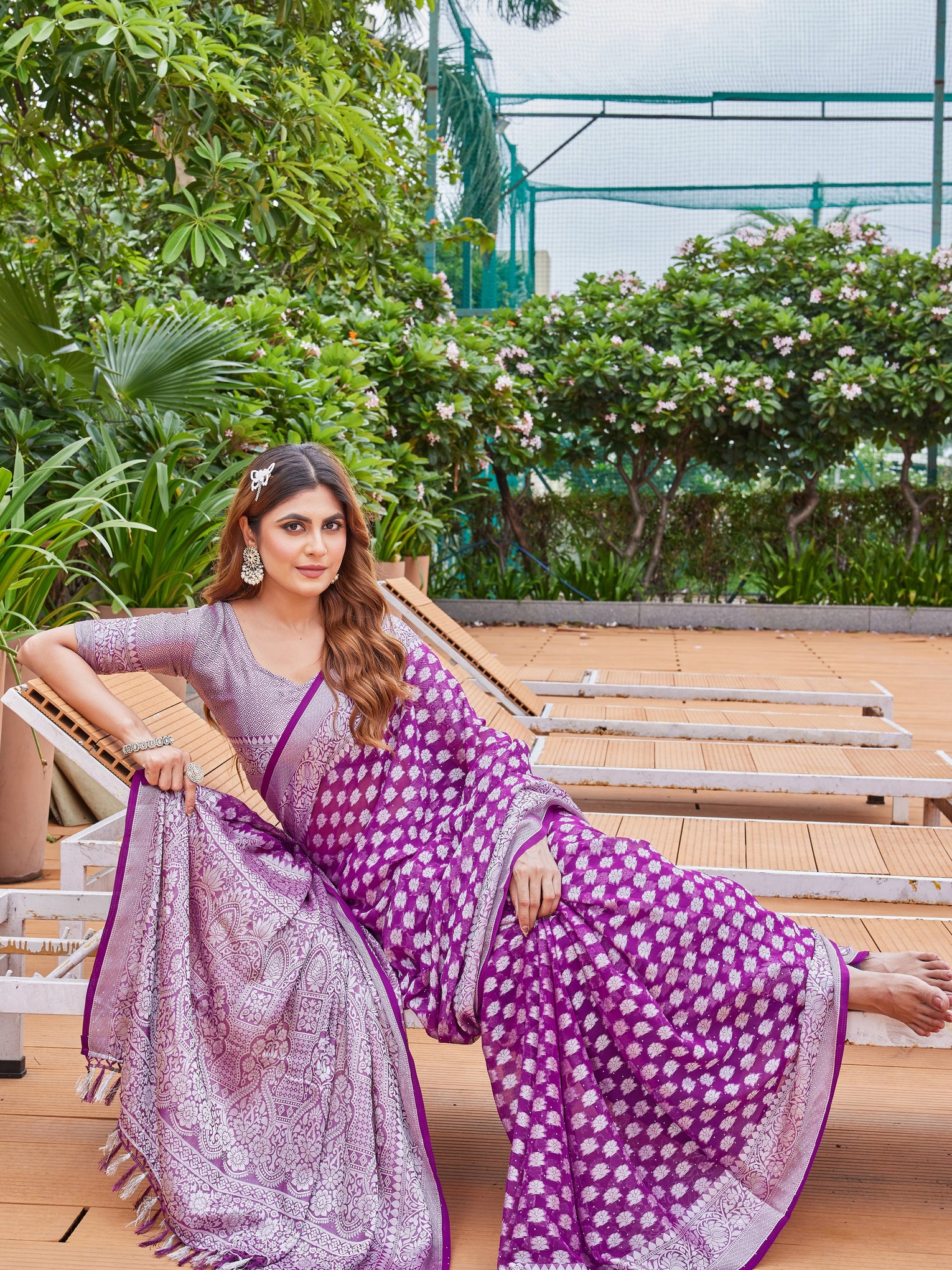 Wine Georgette Saree PIPLOD - View 5