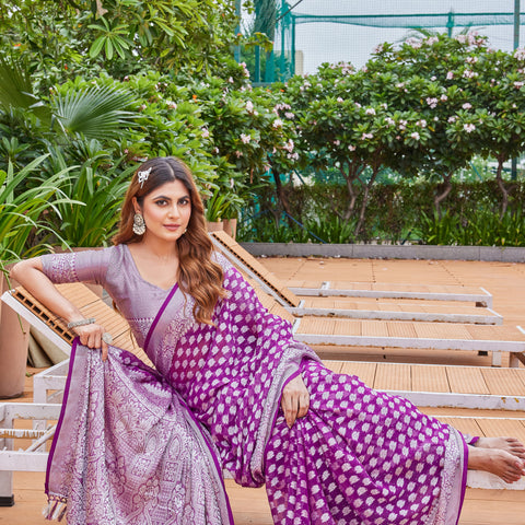 Wine Georgette Saree PIPLOD - View 5