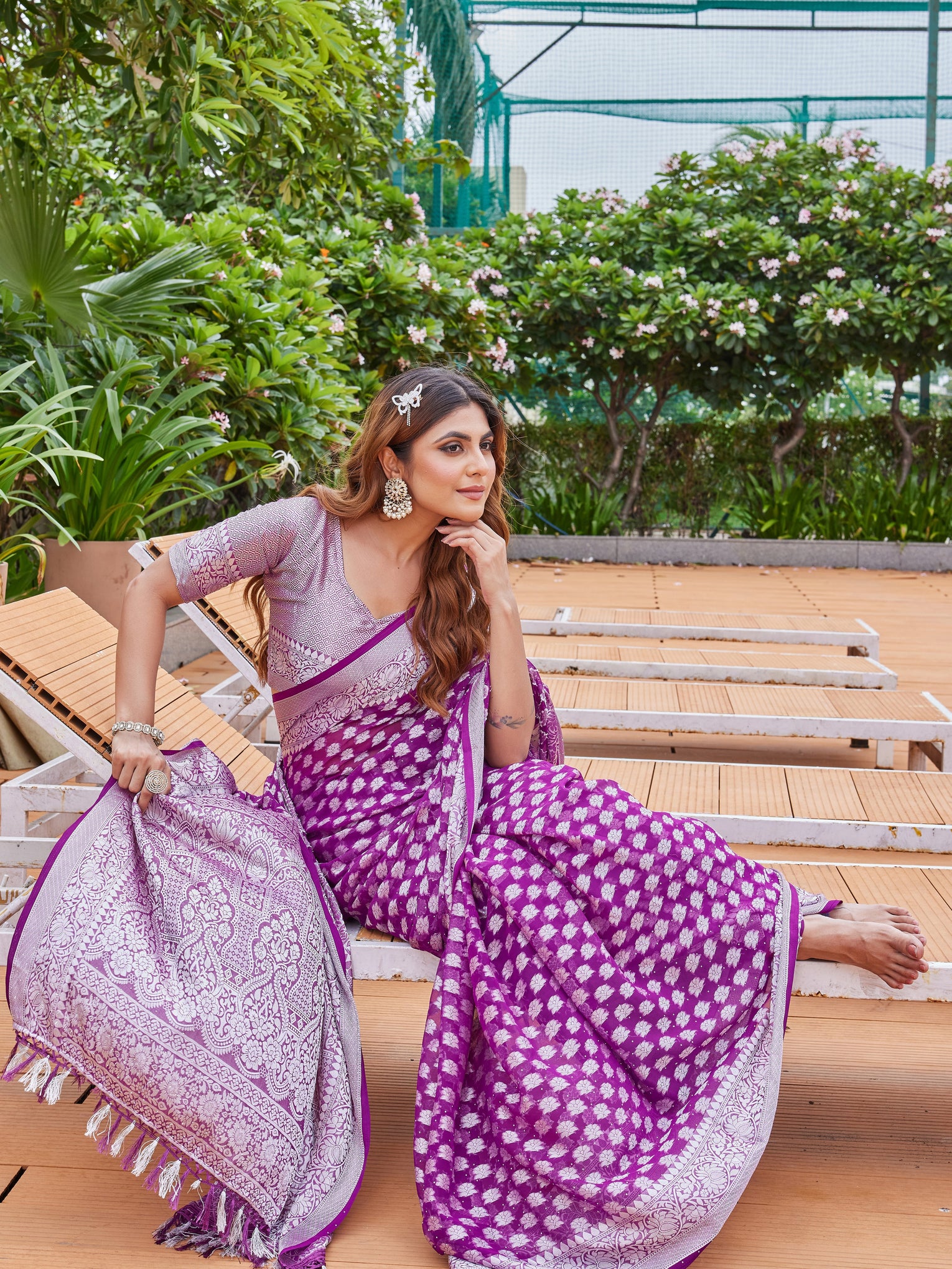 Wine Georgette Saree PIPLOD - View 6