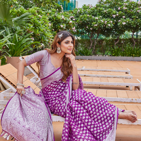 Wine Georgette Saree PIPLOD - View 6