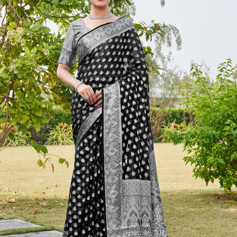 Black Georgette Saree RAJESH - View 1