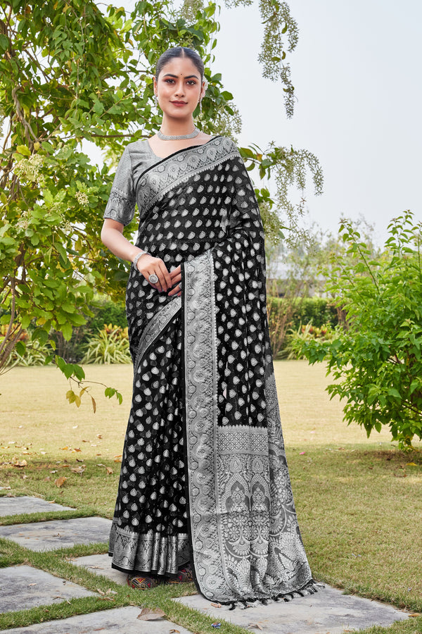 Black Georgette Saree RAJESH - View 1