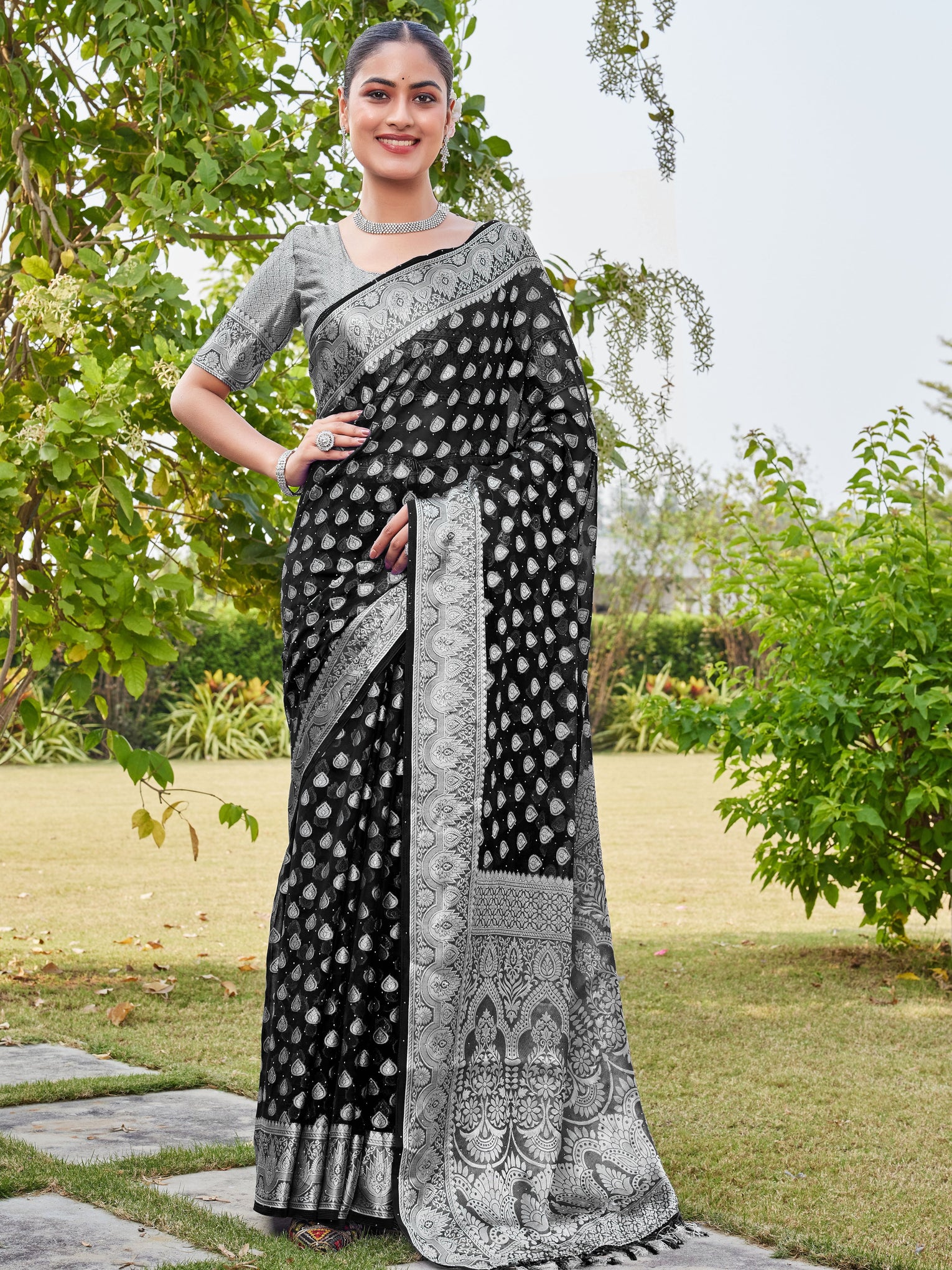 Black Georgette Saree RAJESH - View 2