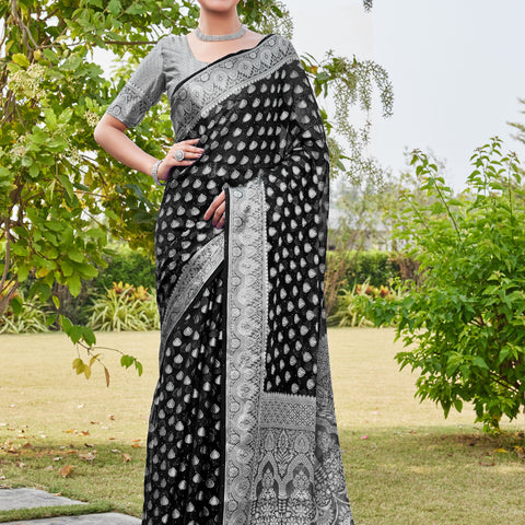 Black Georgette Saree RAJESH - View 2