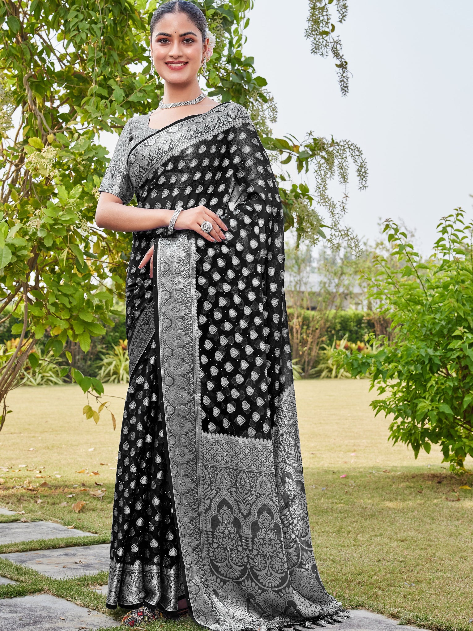Black Georgette Saree RAJESH - View 3