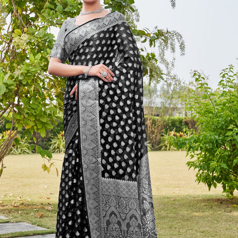 Black Georgette Saree RAJESH - View 3