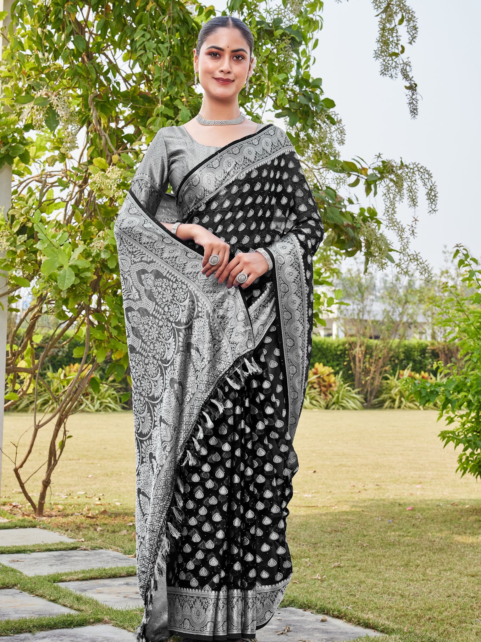 Black Georgette Saree RAJESH - View 5