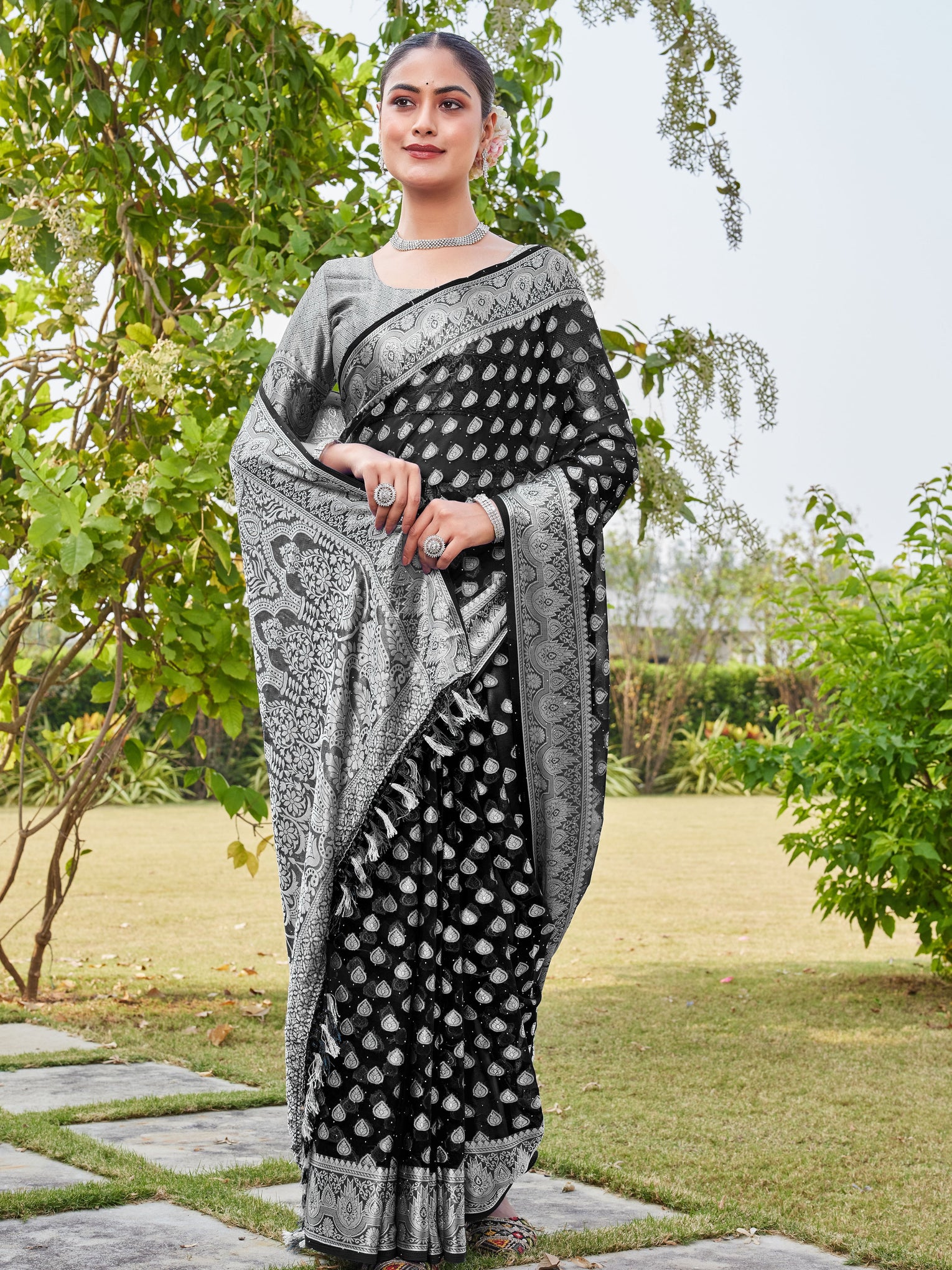 Black Georgette Saree RAJESH - View 6