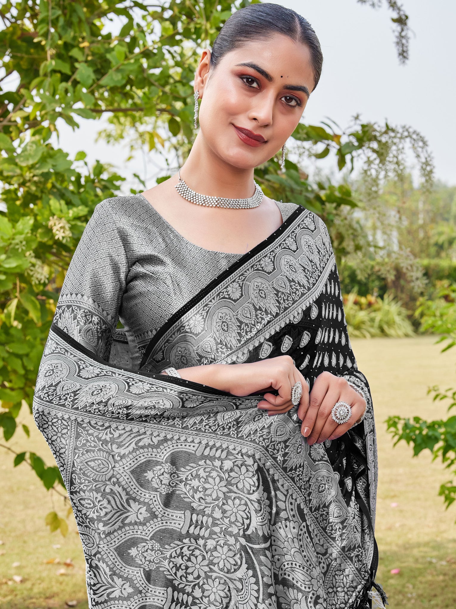 Black Georgette Saree RAJESH - View 7