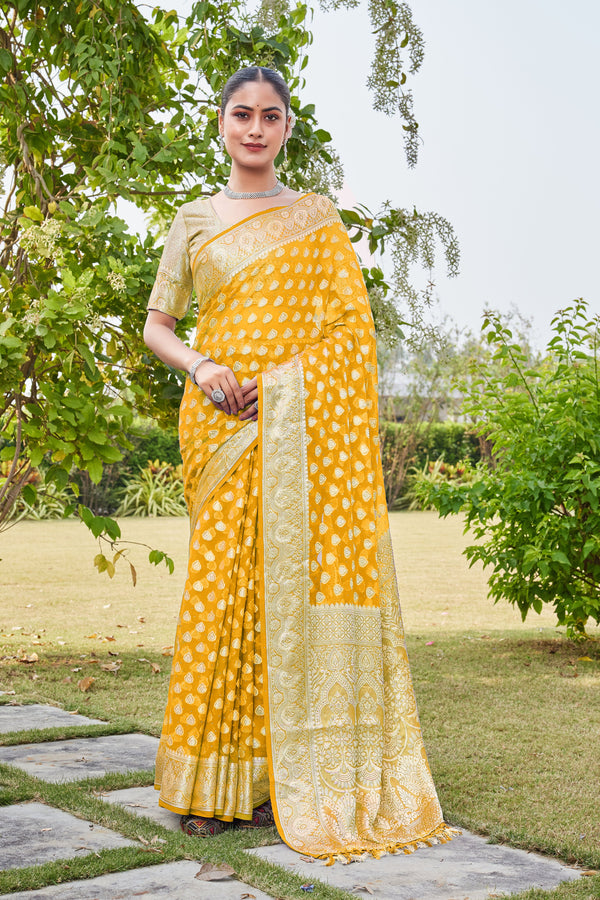 Gold Georgette Saree RAJESH - View 1