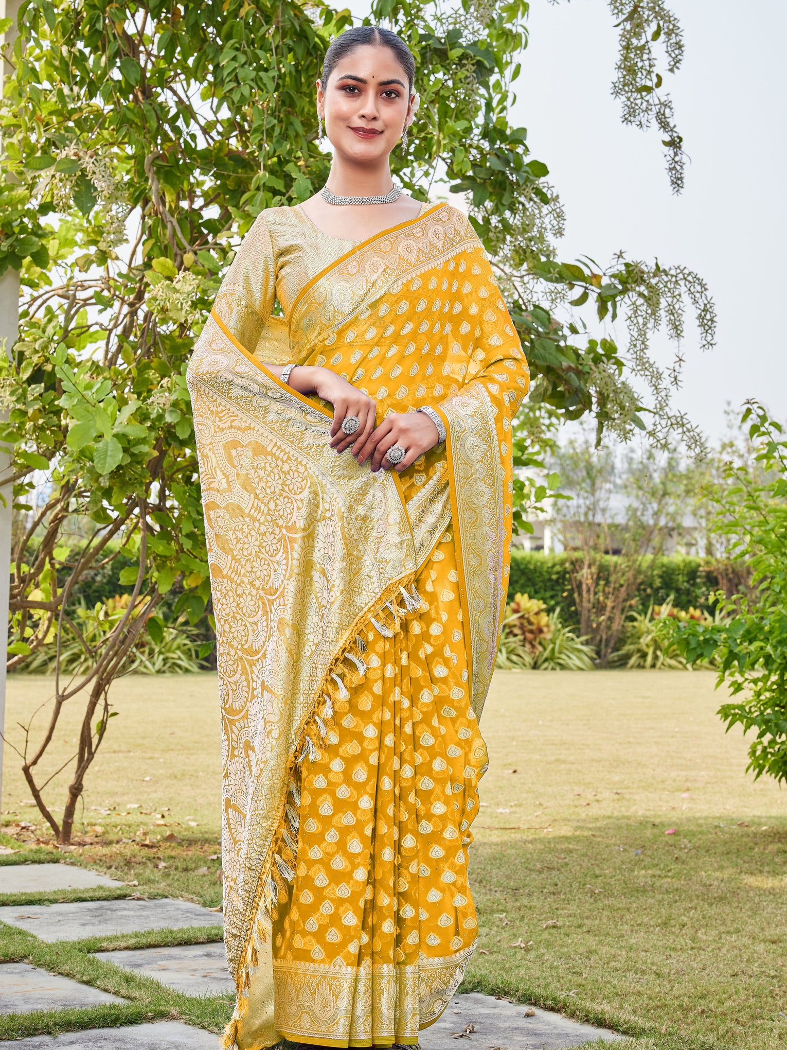 Gold Georgette Saree RAJESH - View 5