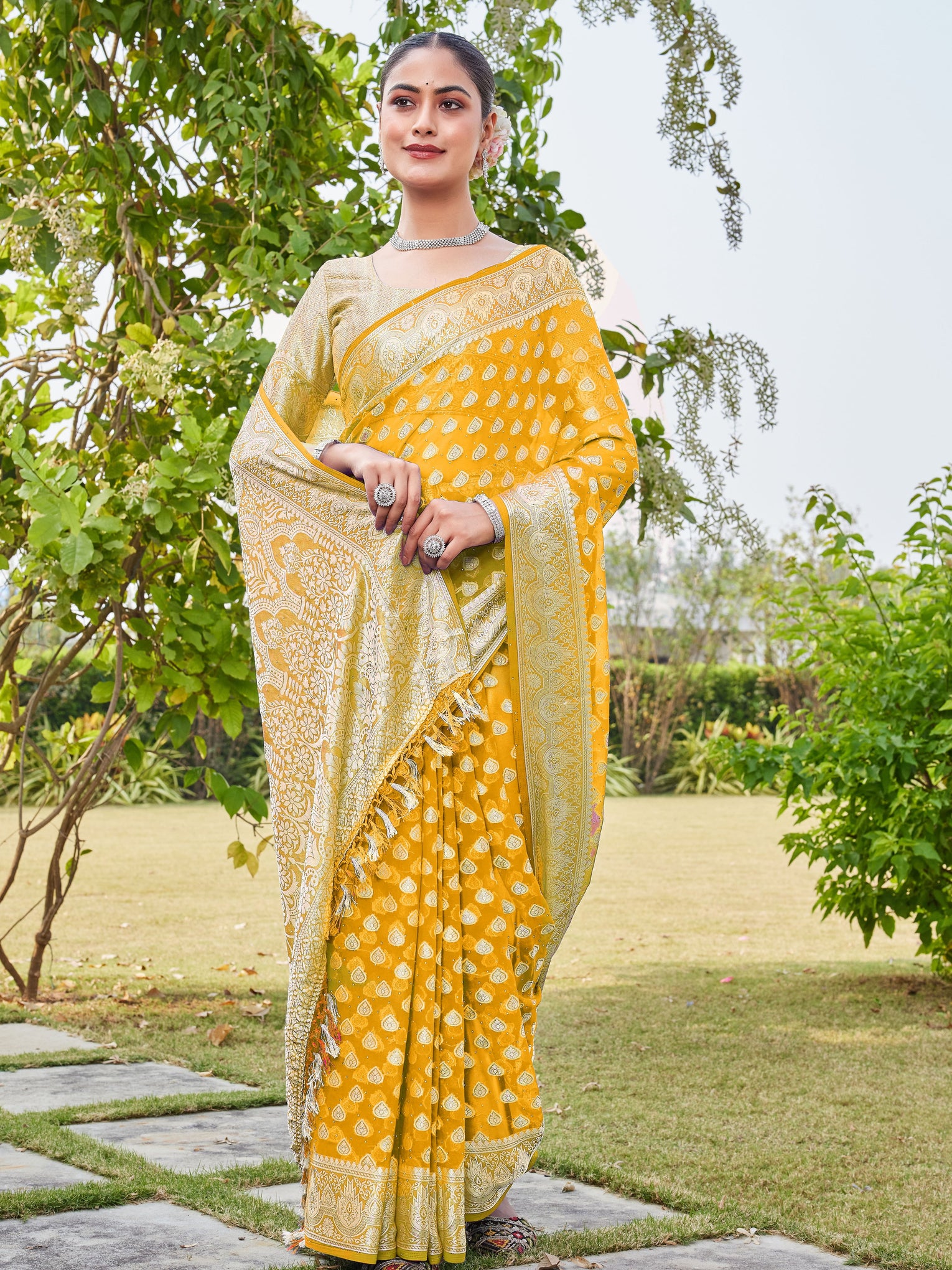 Gold Georgette Saree RAJESH - View 6