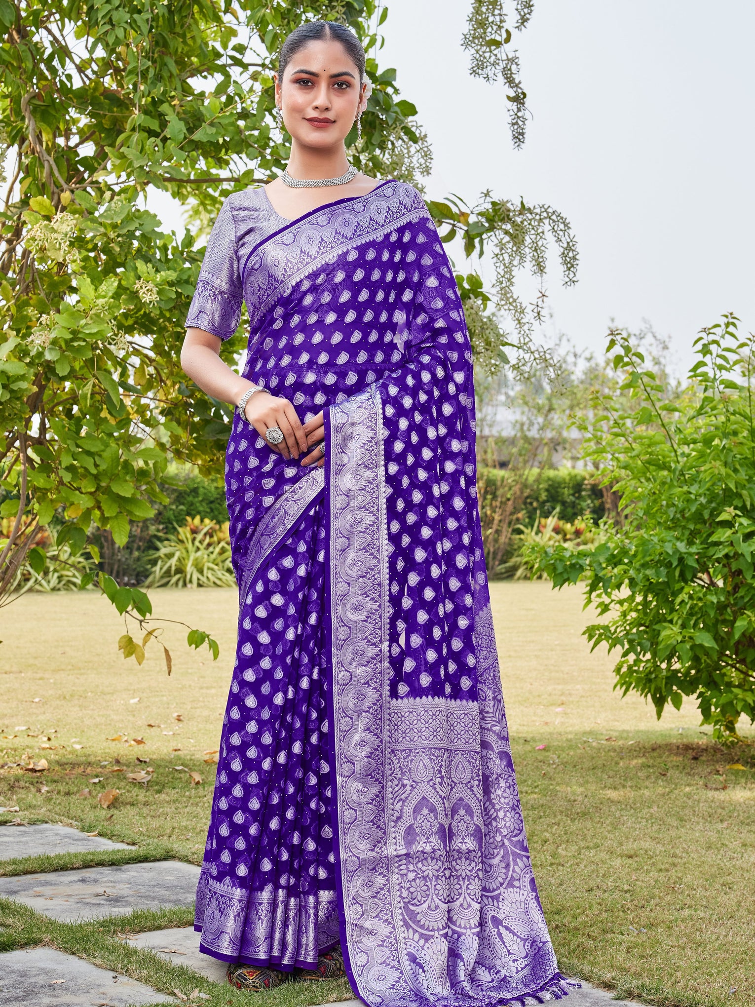 Purple Georgette Saree RAJESH - View 1