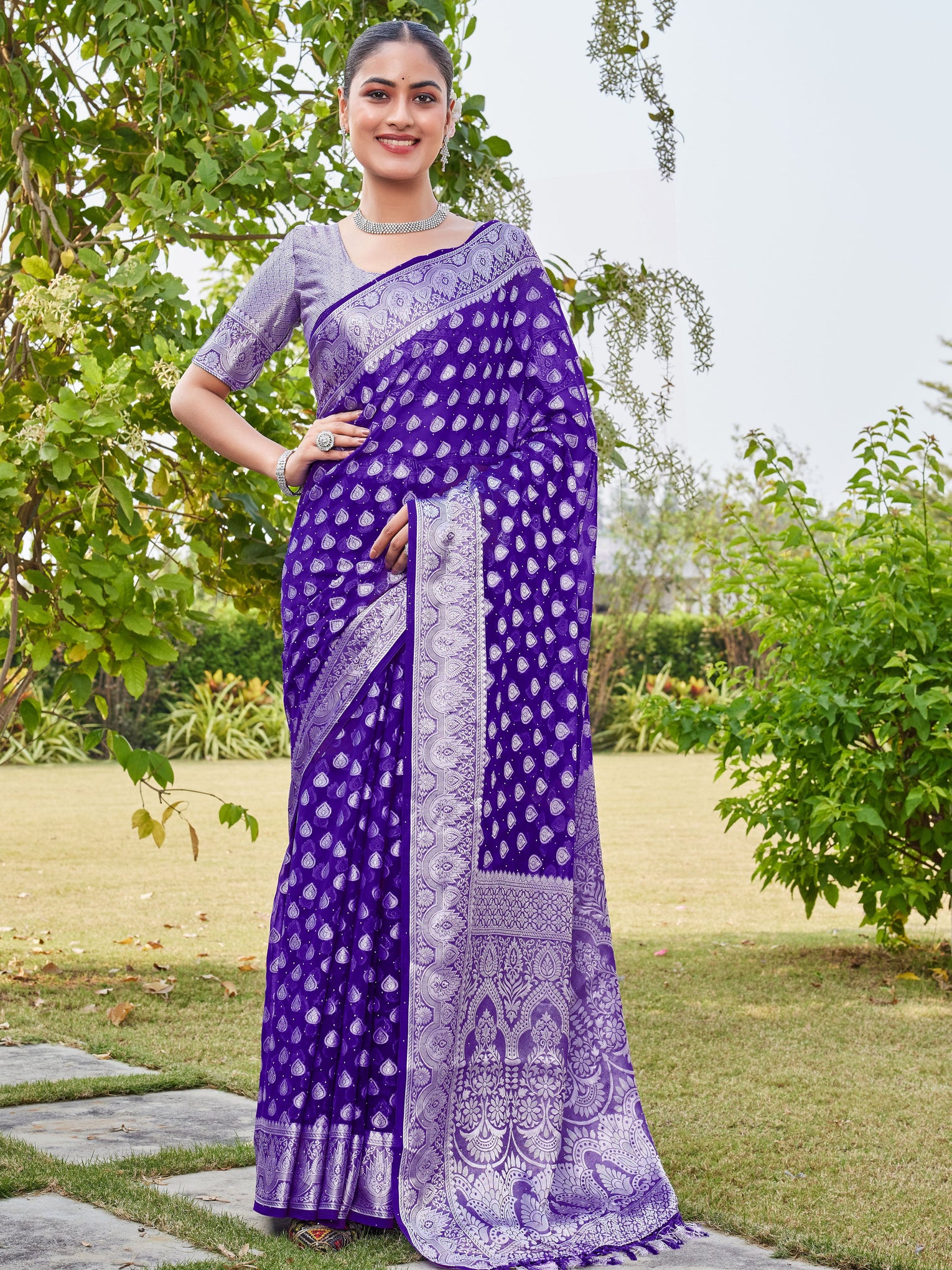 Purple Georgette Saree RAJESH - View 2