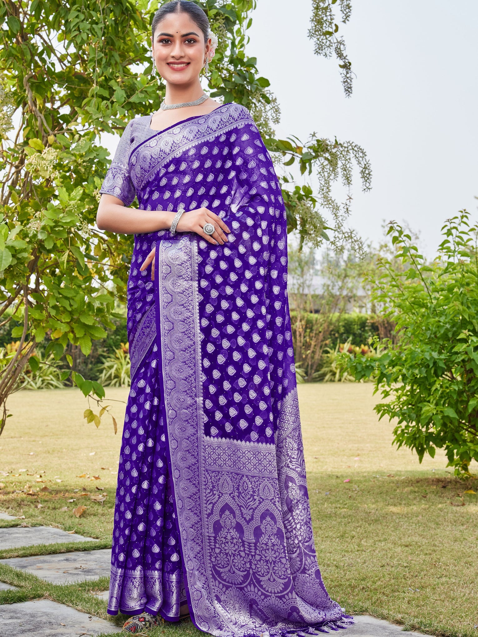 Purple Georgette Saree RAJESH - View 3