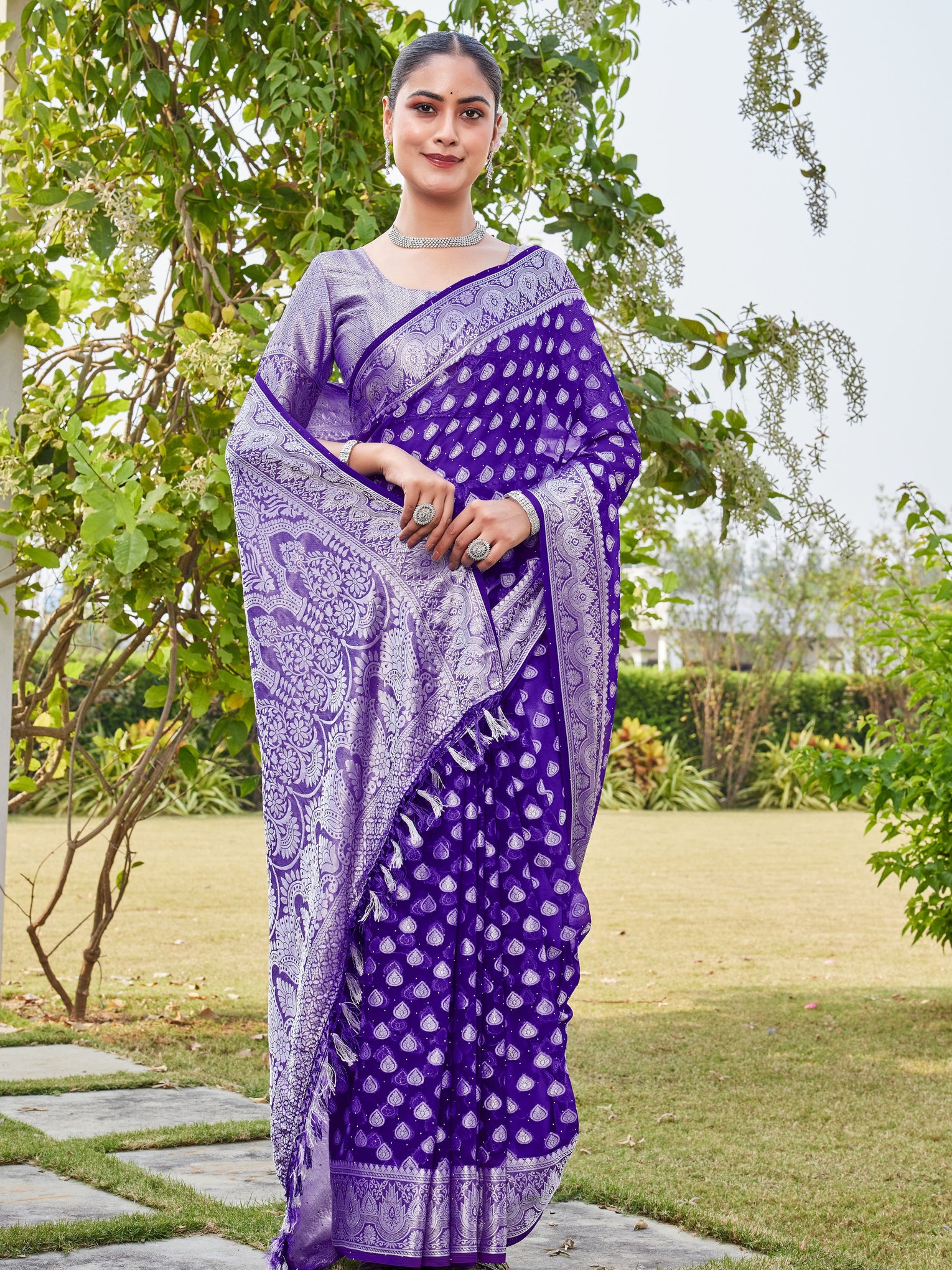 Purple Georgette Saree RAJESH - View 5