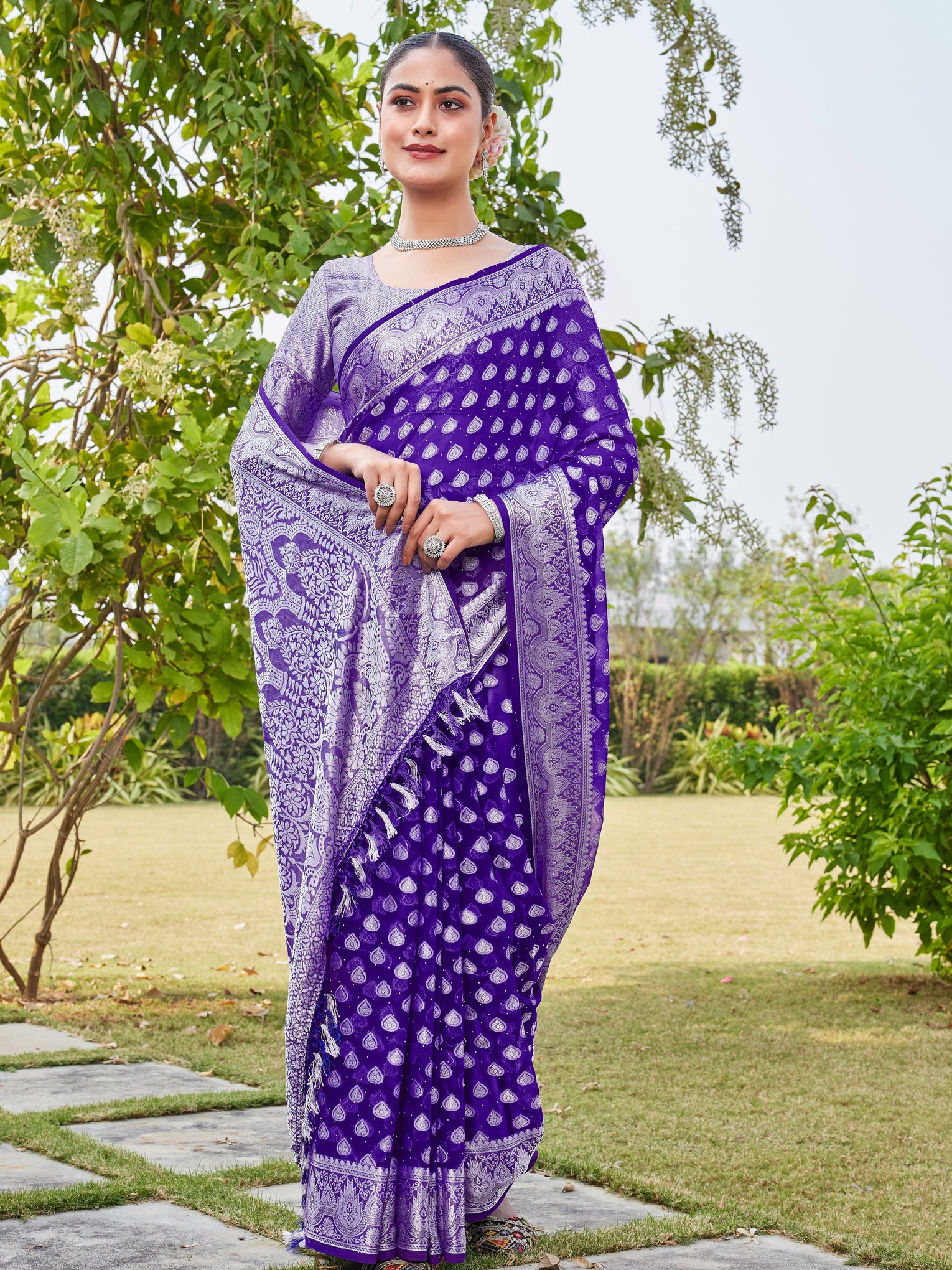 Purple Georgette Saree RAJESH - View 6