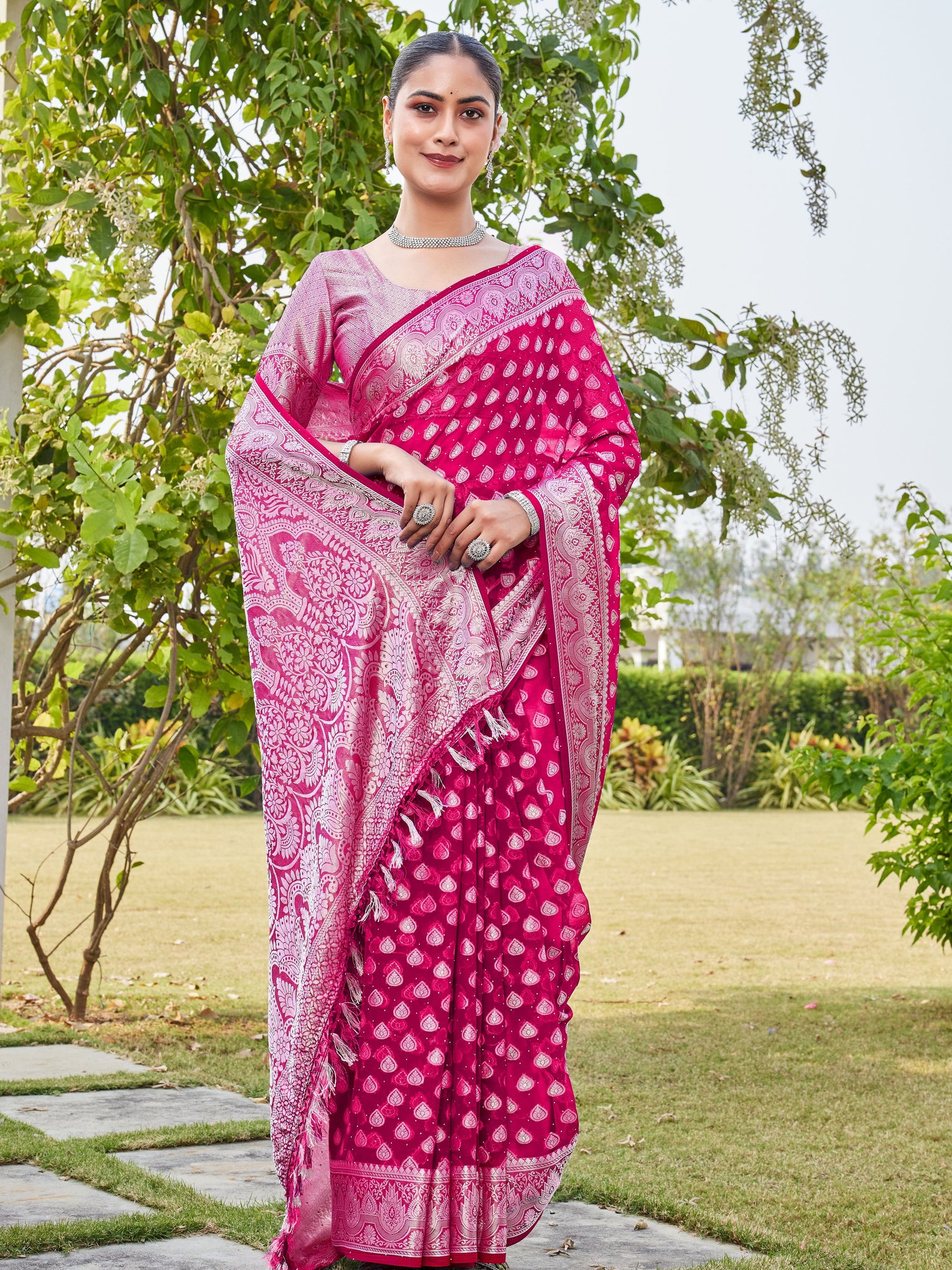 Rani Georgette Saree RAJESH - View 5