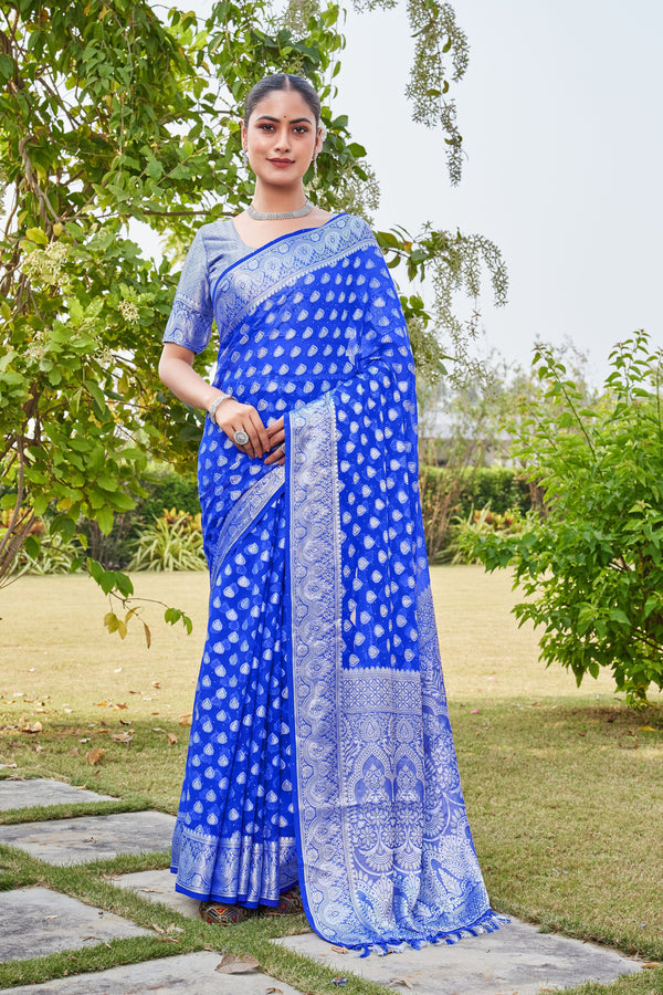 Royal Blue Georgette Saree RAJESH - View 1
