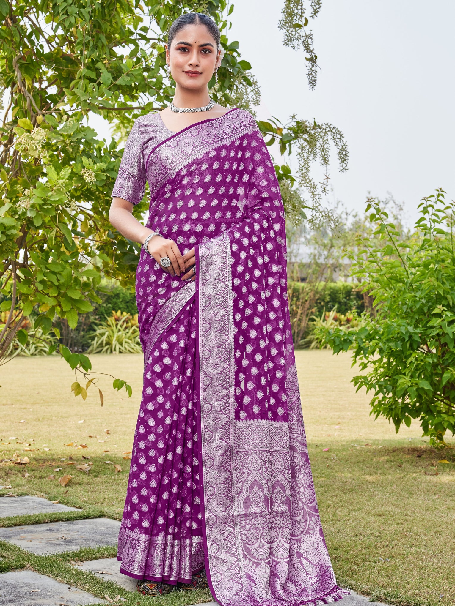 Wine Georgette Saree RAJESH - View 1