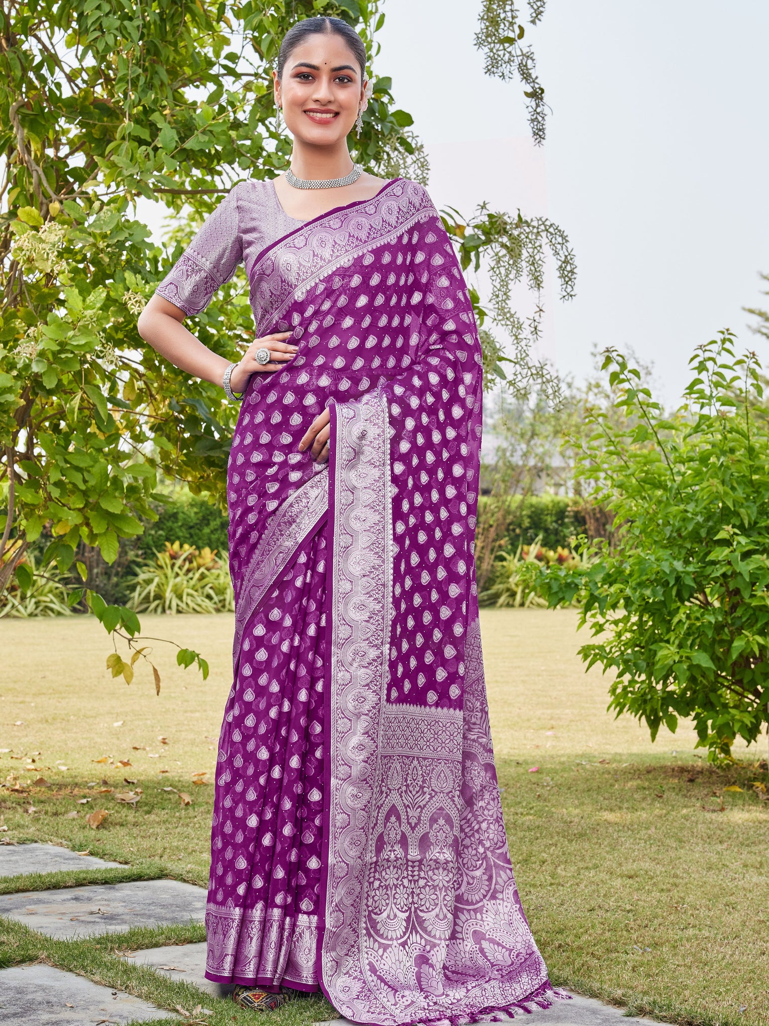 Wine Georgette Saree RAJESH - View 2