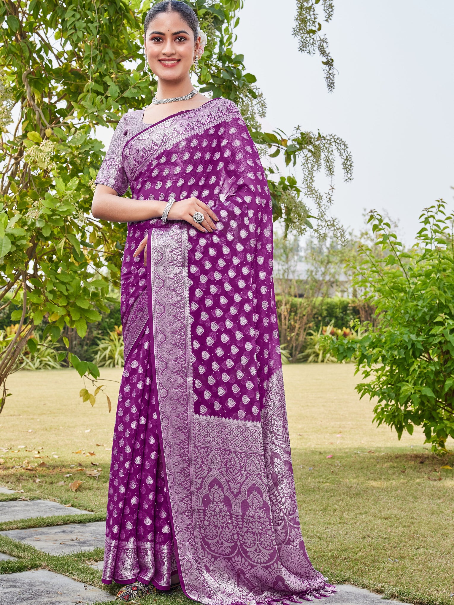 Wine Georgette Saree RAJESH - View 3