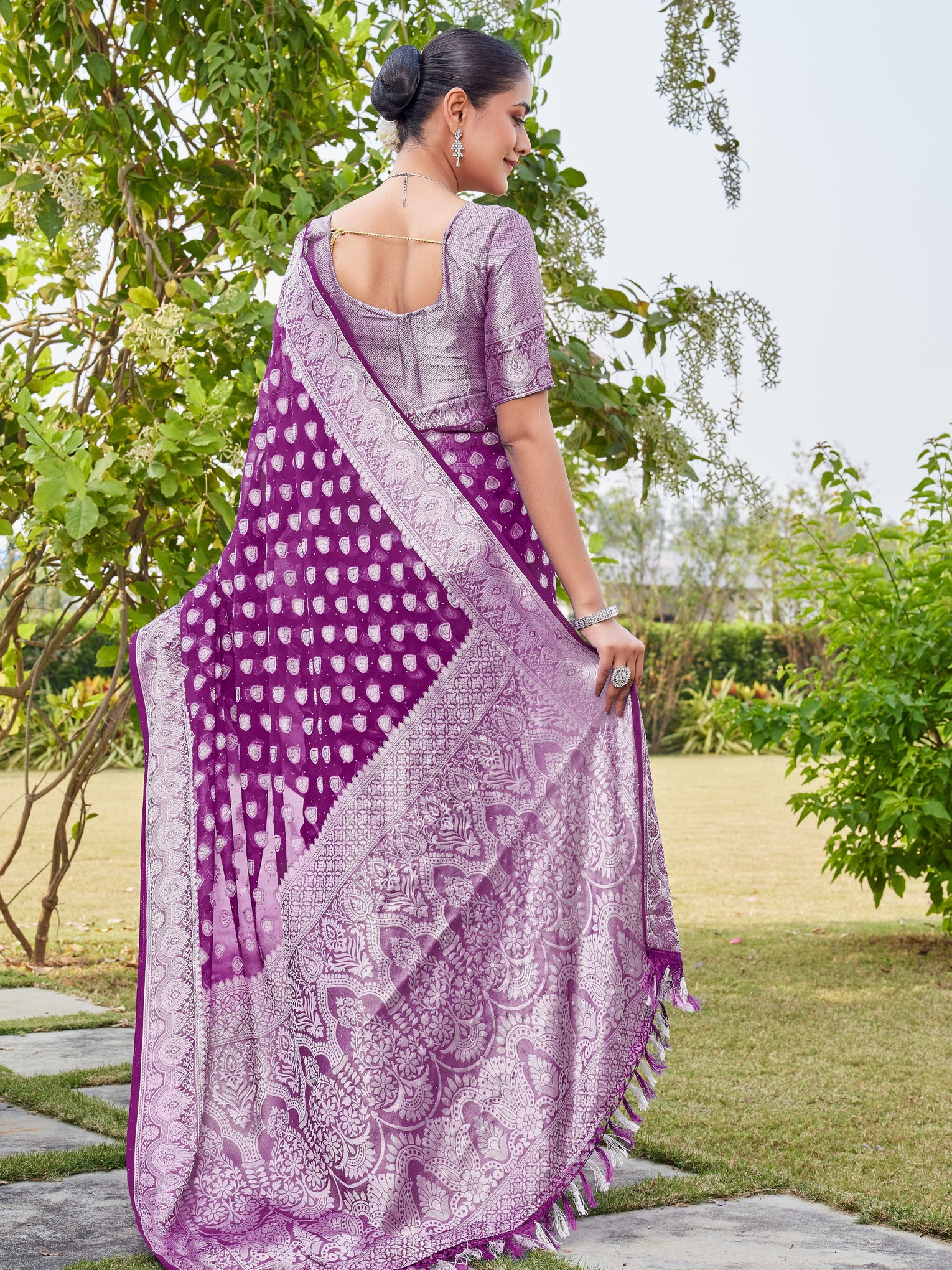 Wine Georgette Saree RAJESH - View 4
