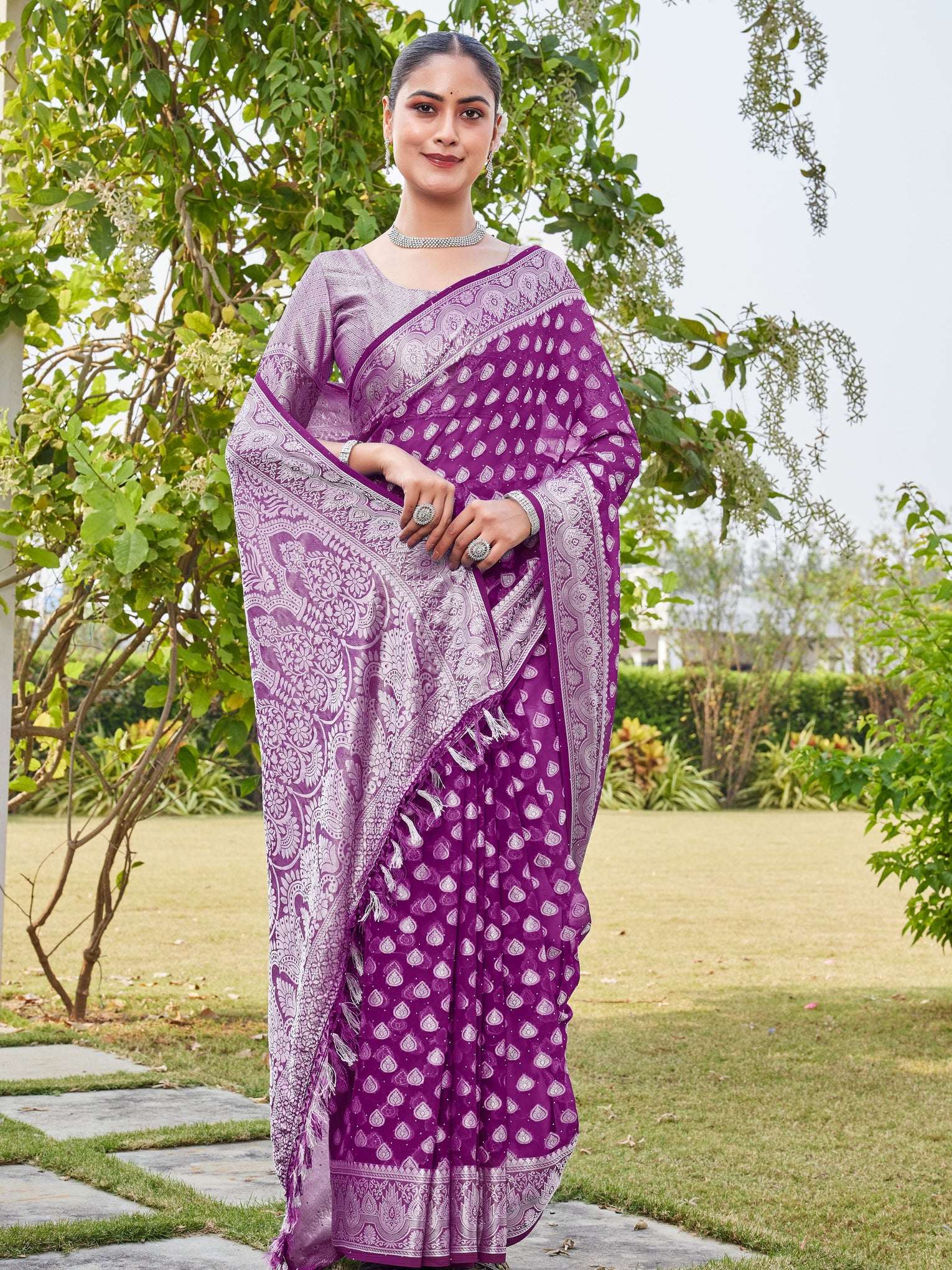 Wine Georgette Saree RAJESH - View 5