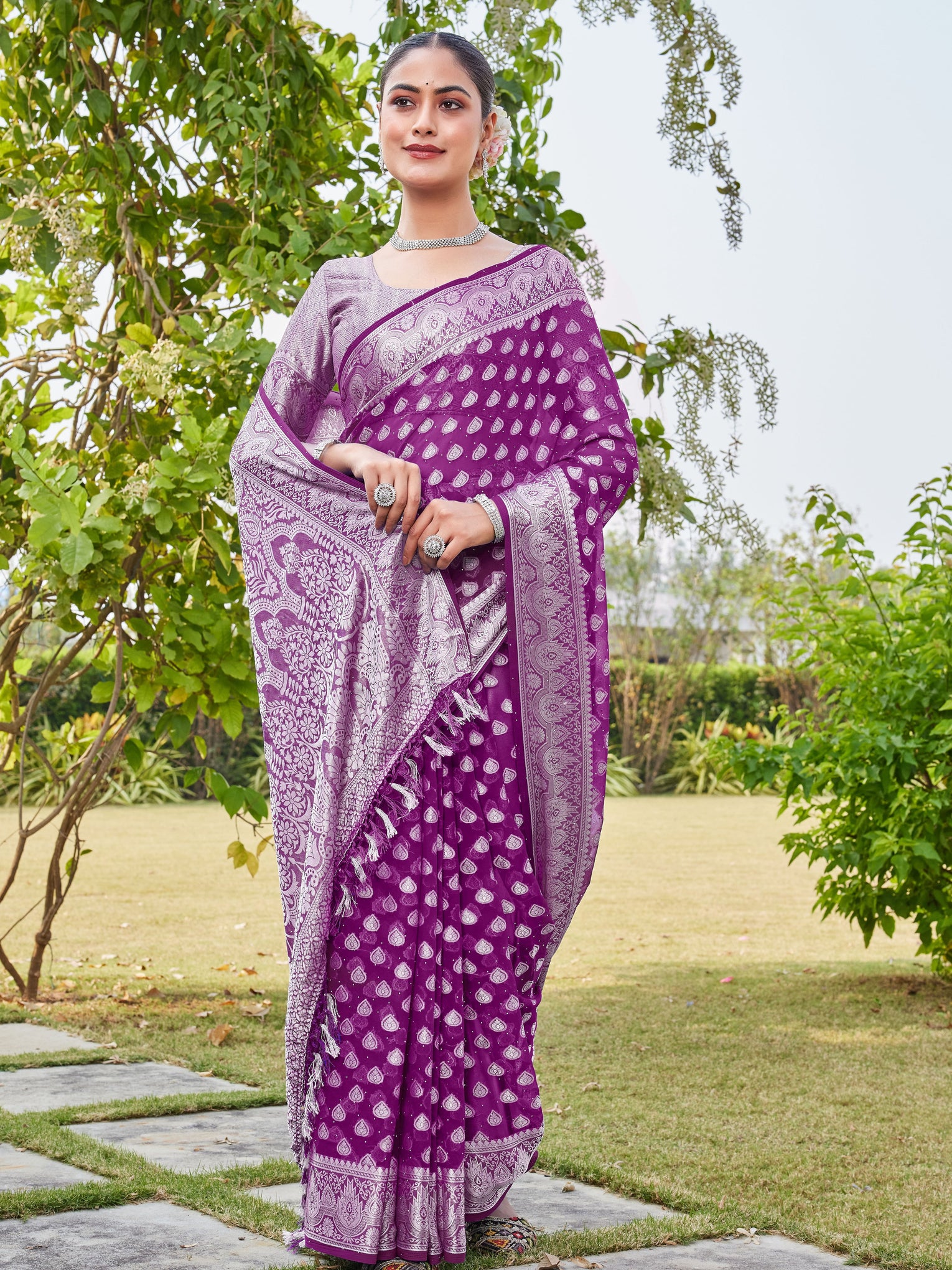Wine Georgette Saree RAJESH - View 6