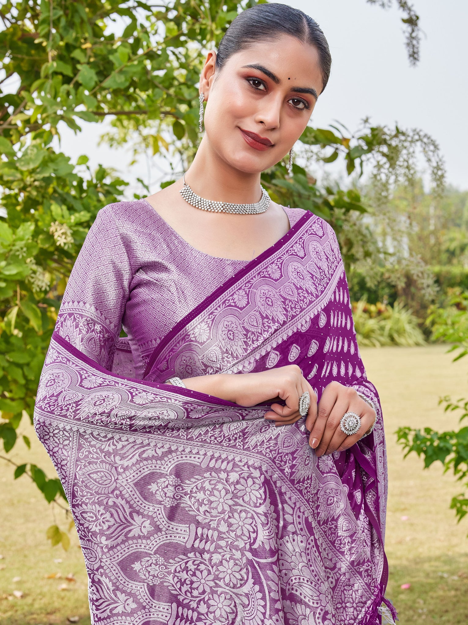 Wine Georgette Saree RAJESH - View 7