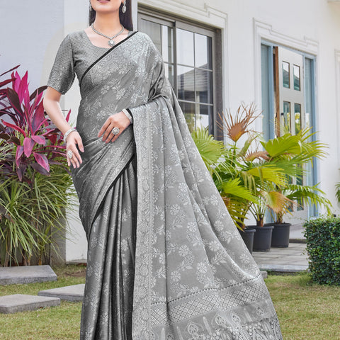 Charcoal Grey Georgette Saree RITU - View 1