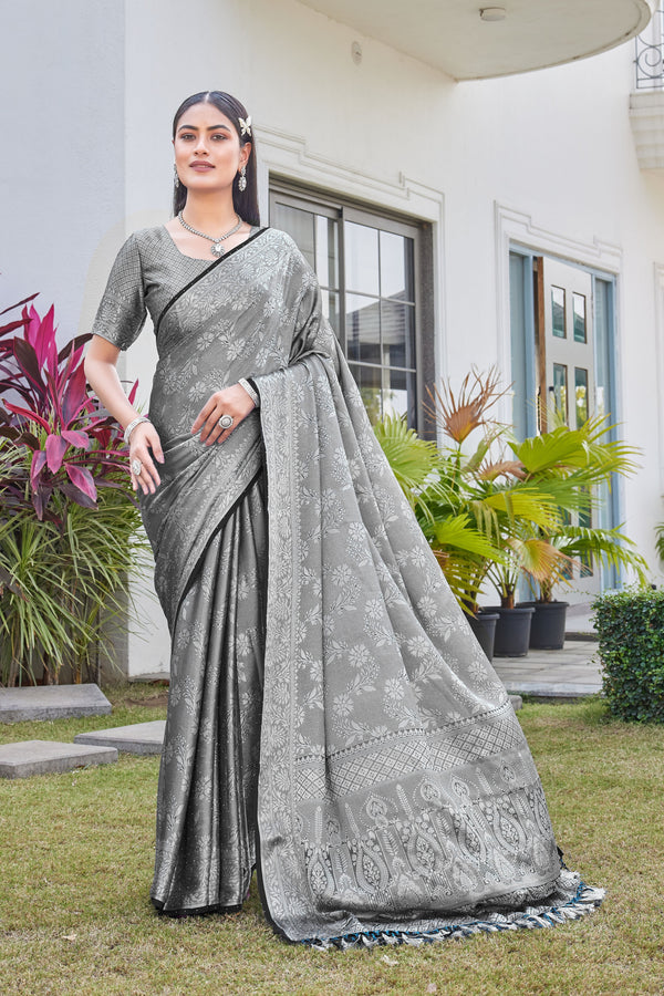Charcoal Grey Georgette Saree RITU - View 1