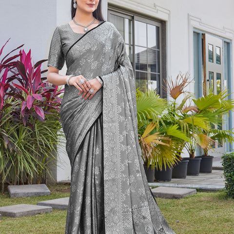 Charcoal Grey Georgette Saree RITU - View 2