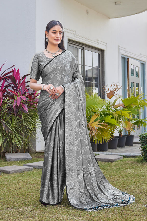 Charcoal Grey Georgette Saree RITU - View 2