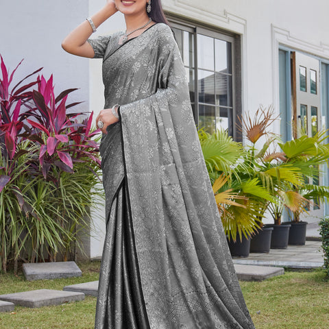 Charcoal Grey Georgette Saree RITU - View 3