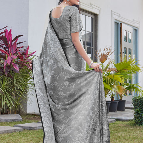Charcoal Grey Georgette Saree RITU - View 4