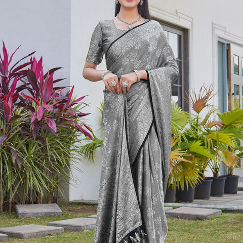 Charcoal Grey Georgette Saree RITU - View 5