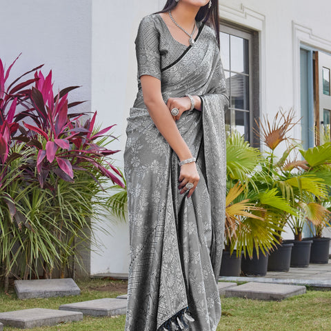 Charcoal Grey Georgette Saree RITU - View 6