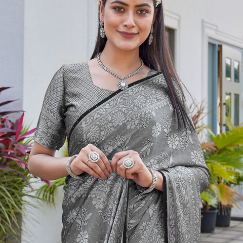 Charcoal Grey Georgette Saree RITU - View 7