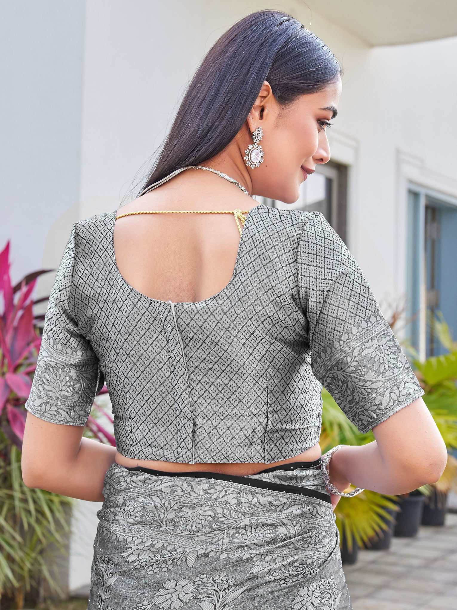 Charcoal Grey Georgette Saree RITU - View 9