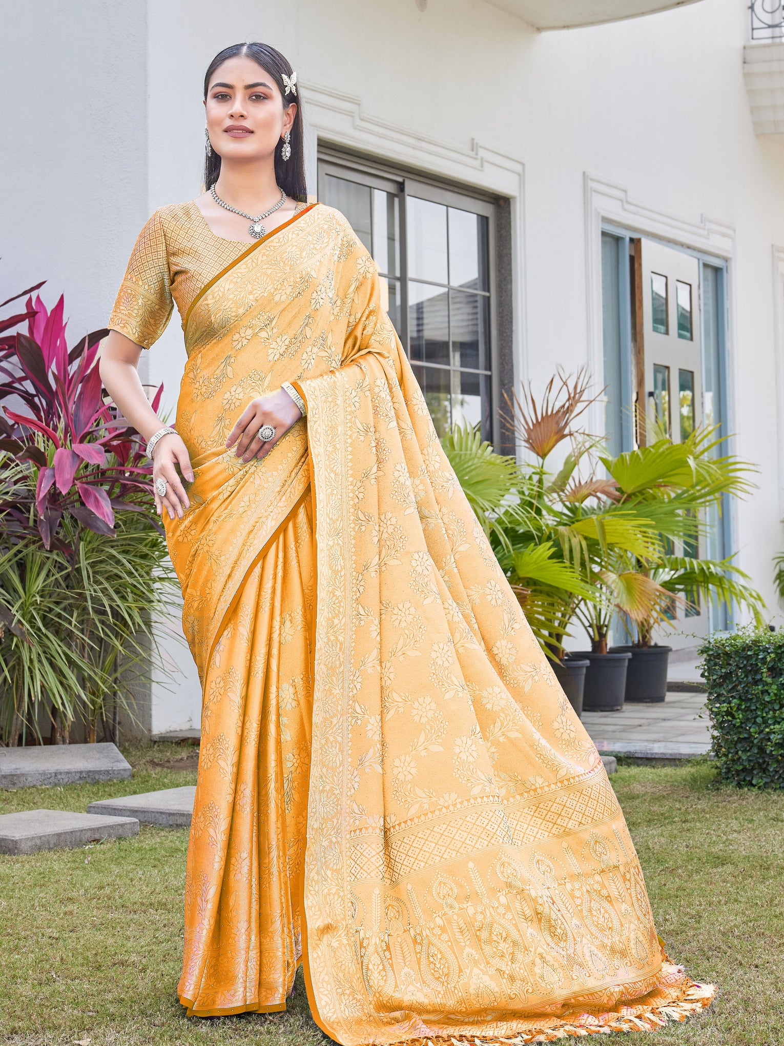Mustard Gold Georgette Saree RITU - View 1