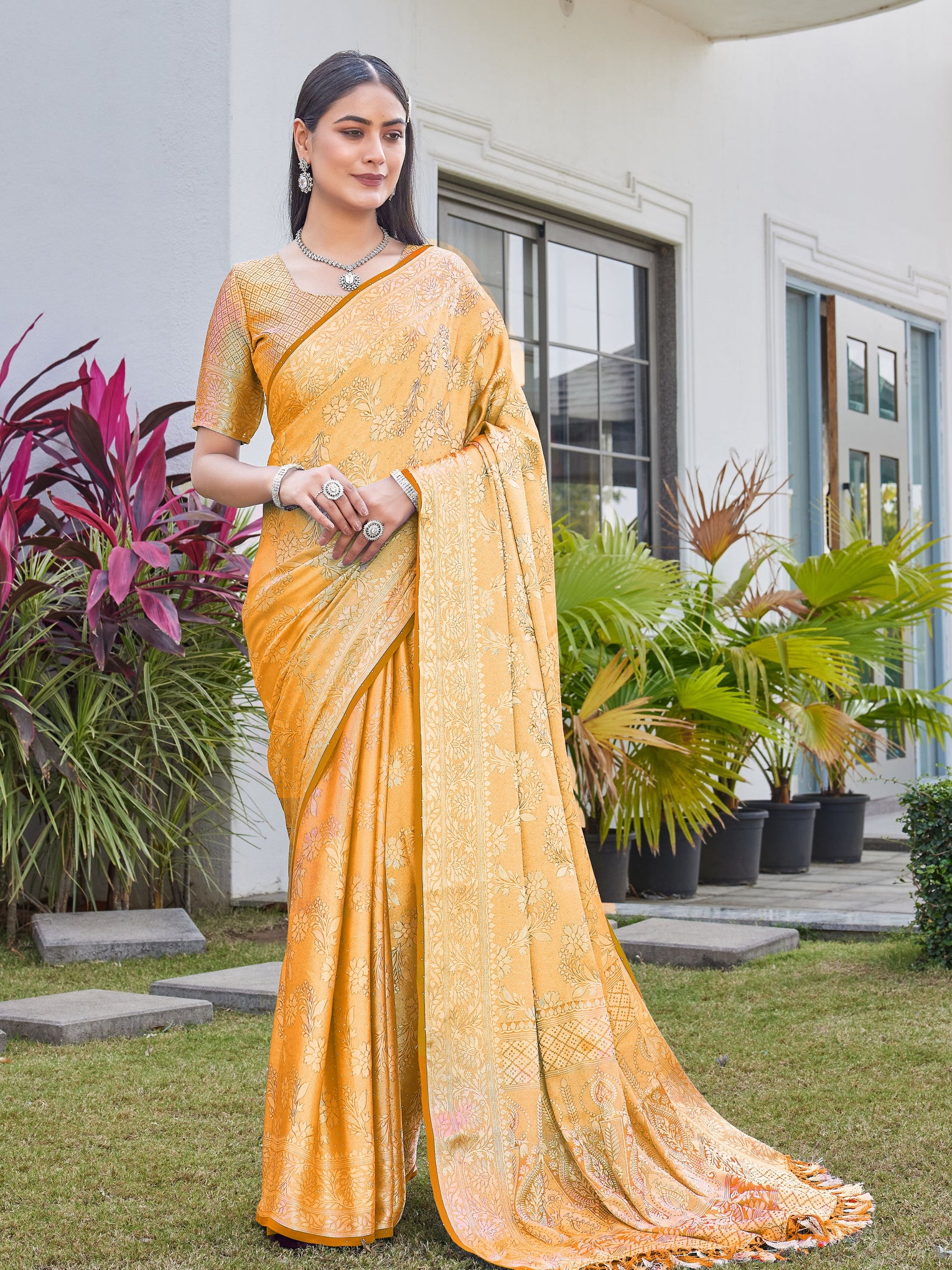 Mustard Gold Georgette Saree RITU - View 2