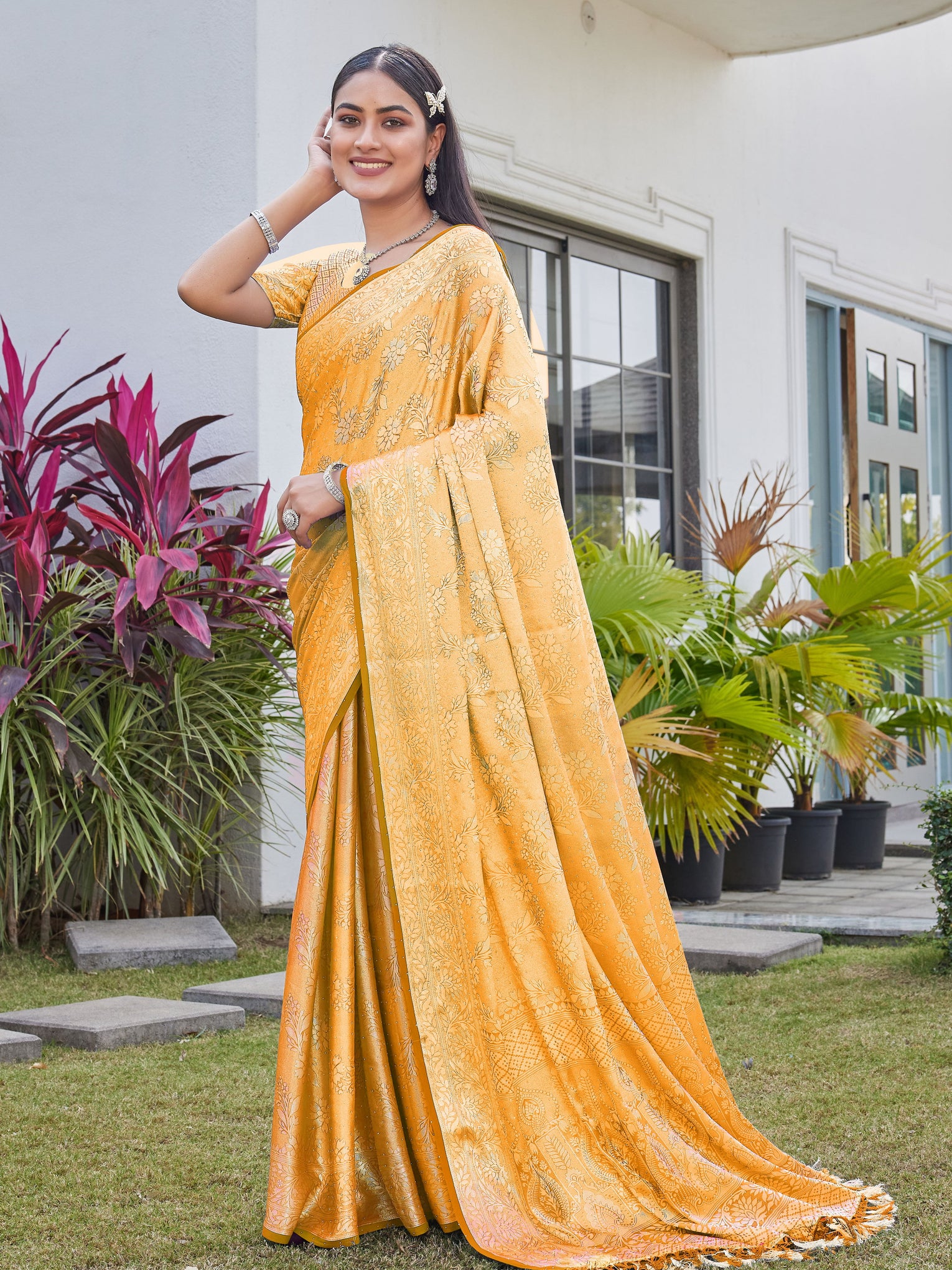 Mustard Gold Georgette Saree RITU - View 3