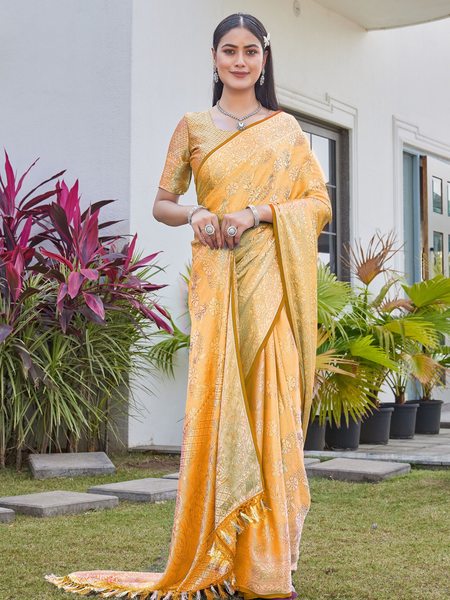 Mustard Gold Georgette Saree RITU - View 5