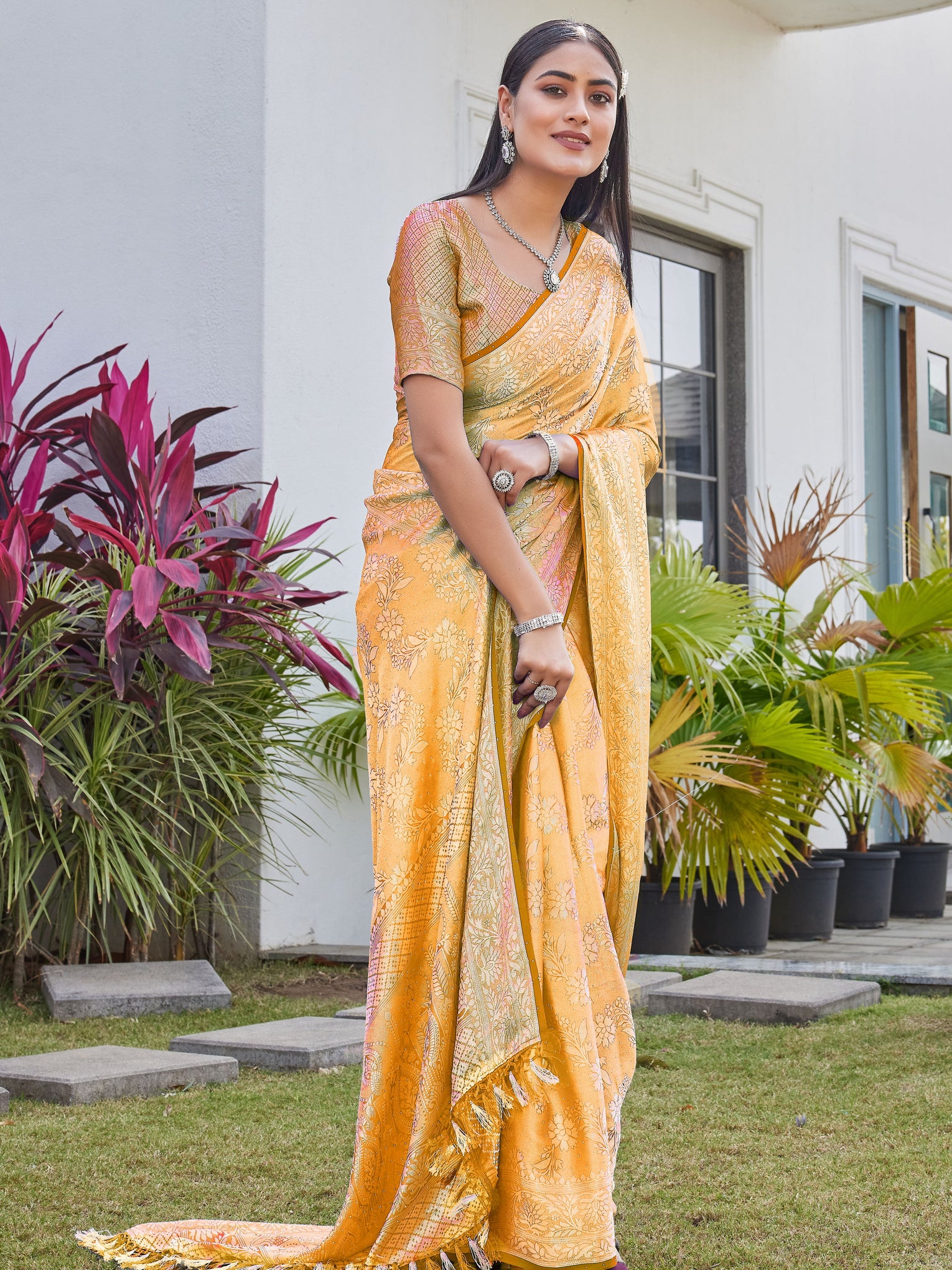 Mustard Gold Georgette Saree RITU - View 6