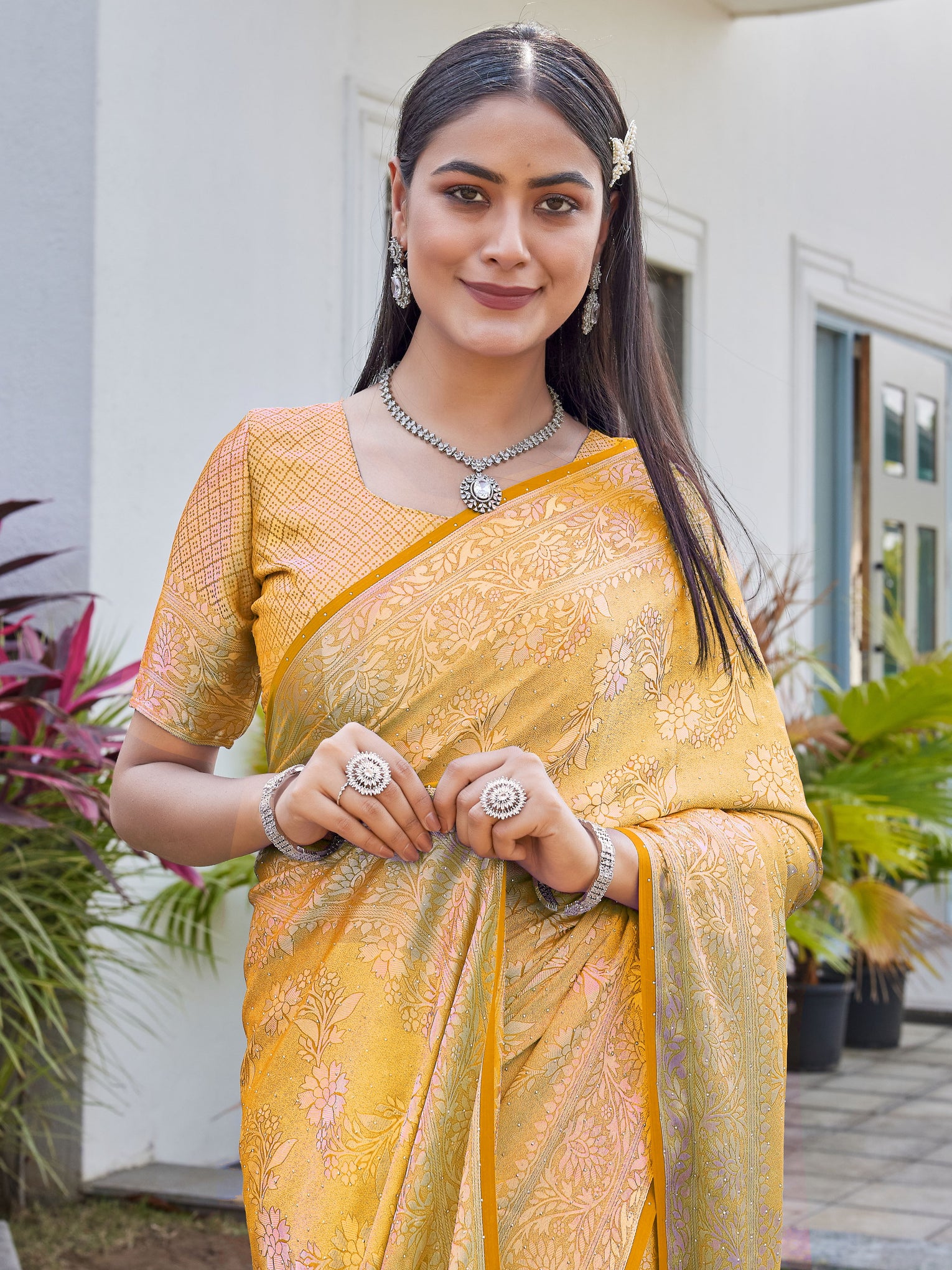 Mustard Gold Georgette Saree RITU - View 7