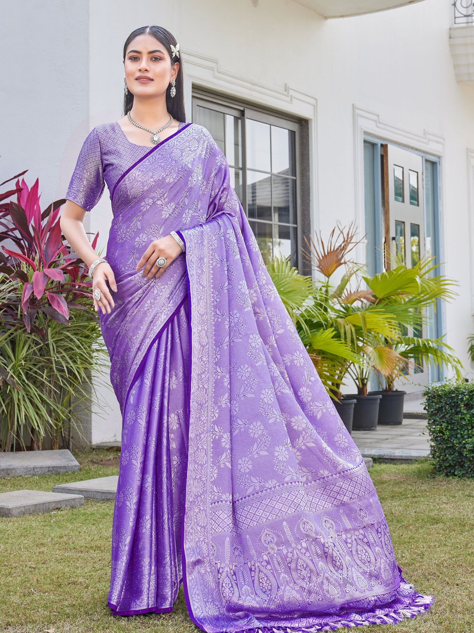 Lavender Purple Georgette Saree RITU - View 1